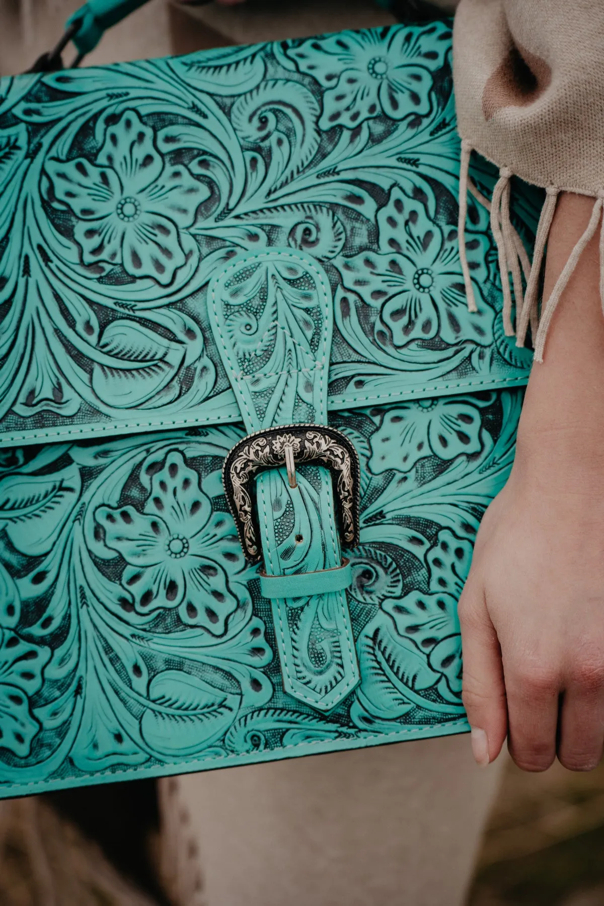 Turquoise Tooled Leather Briefcase