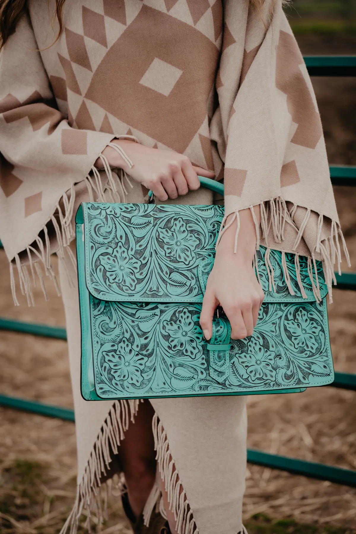 Turquoise Tooled Leather Briefcase