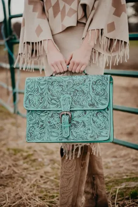 Turquoise Tooled Leather Briefcase