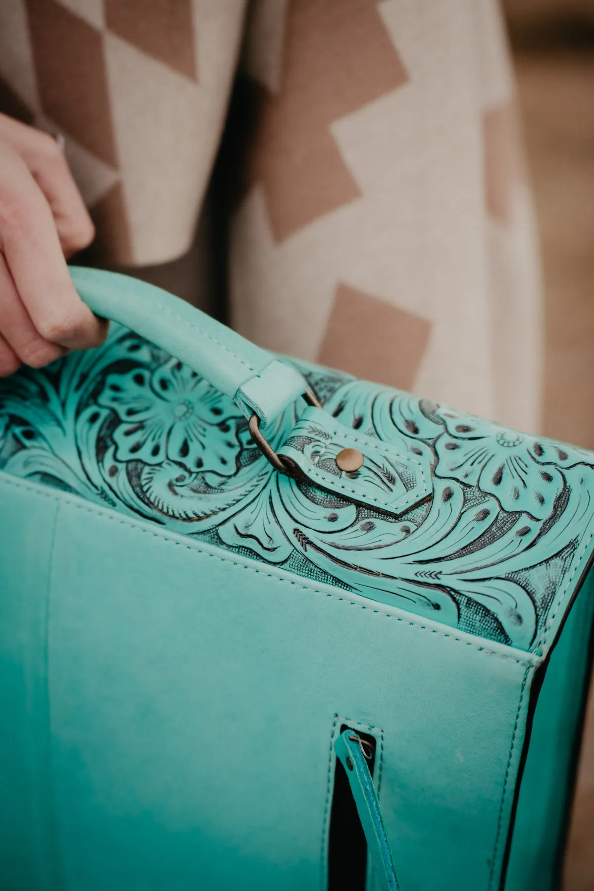 Turquoise Tooled Leather Briefcase