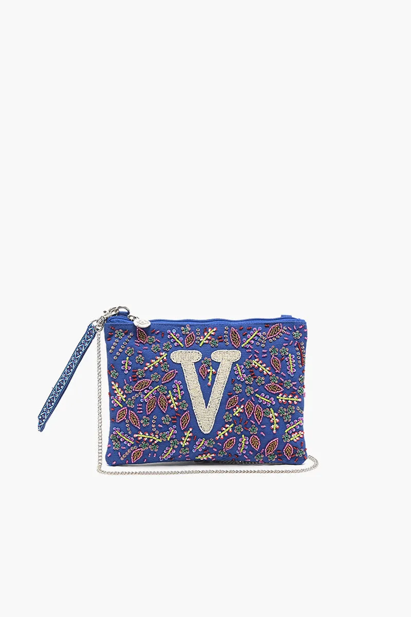 V Initial Embellished Pouch with Coin Bag