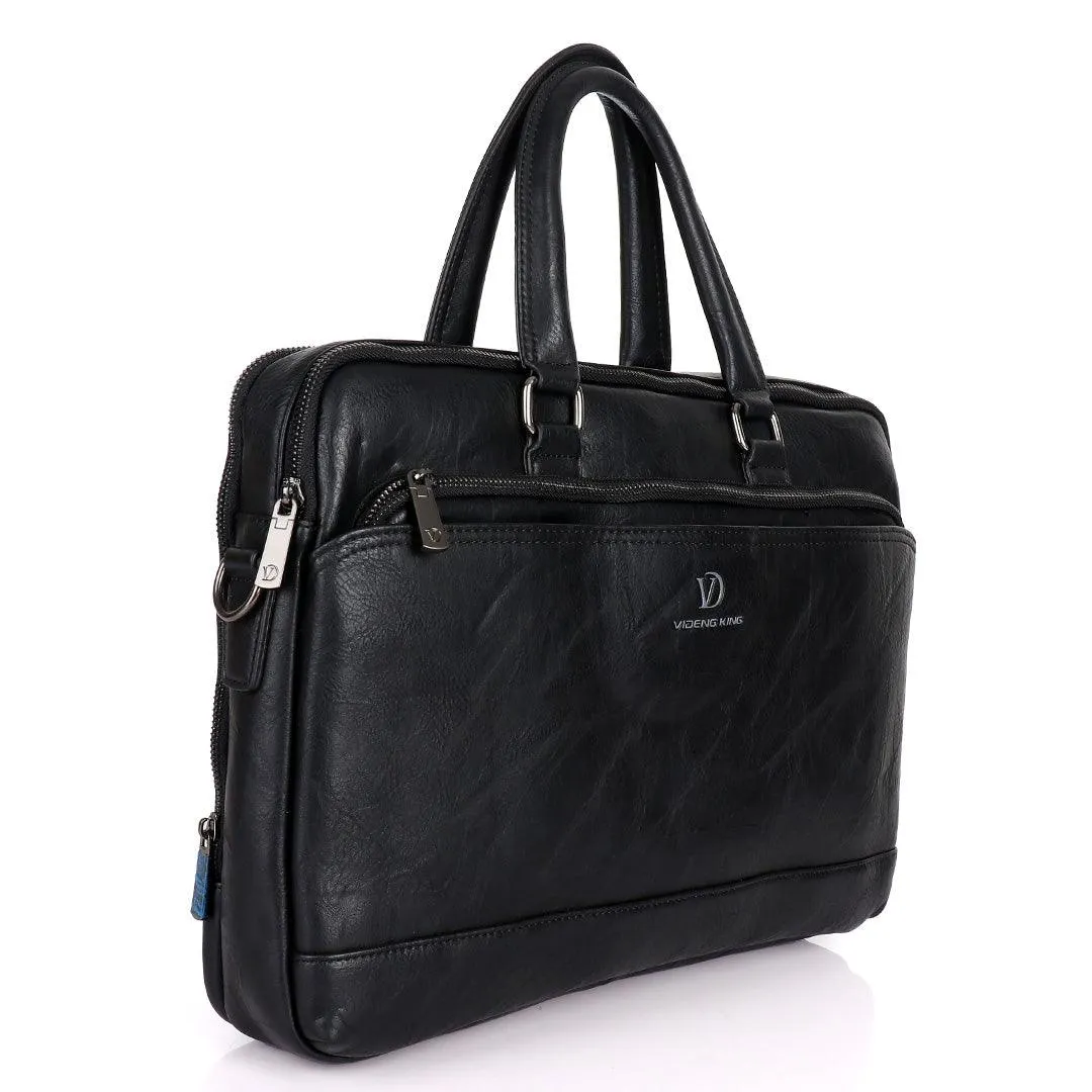 Videng King Men's Quality Leather Business Bag- Black