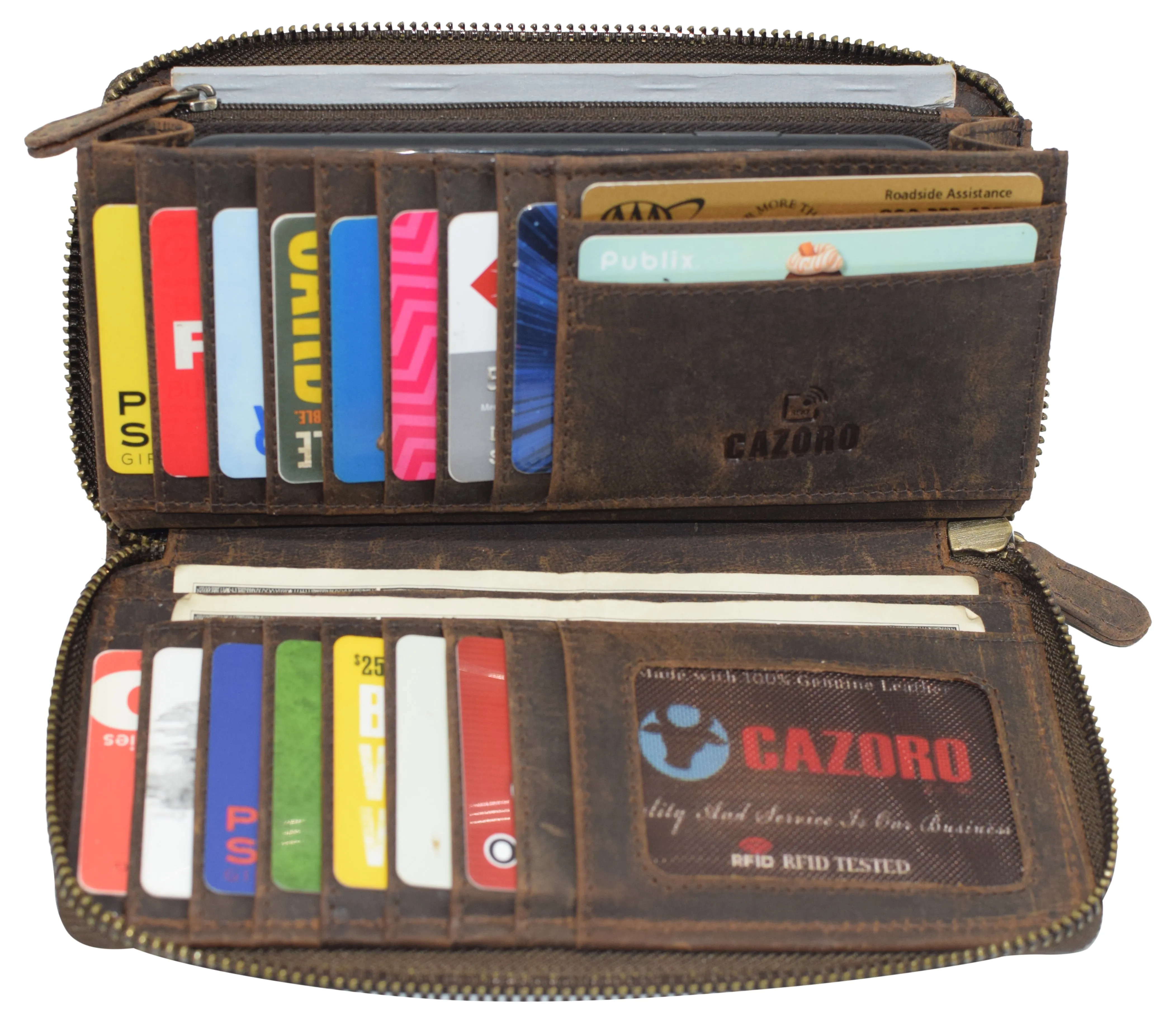 Vintage Leather Wallets for Women RFID Blocking Zip Around Credit Card Holder Phone Wristlet Clutch RFID4040HTC