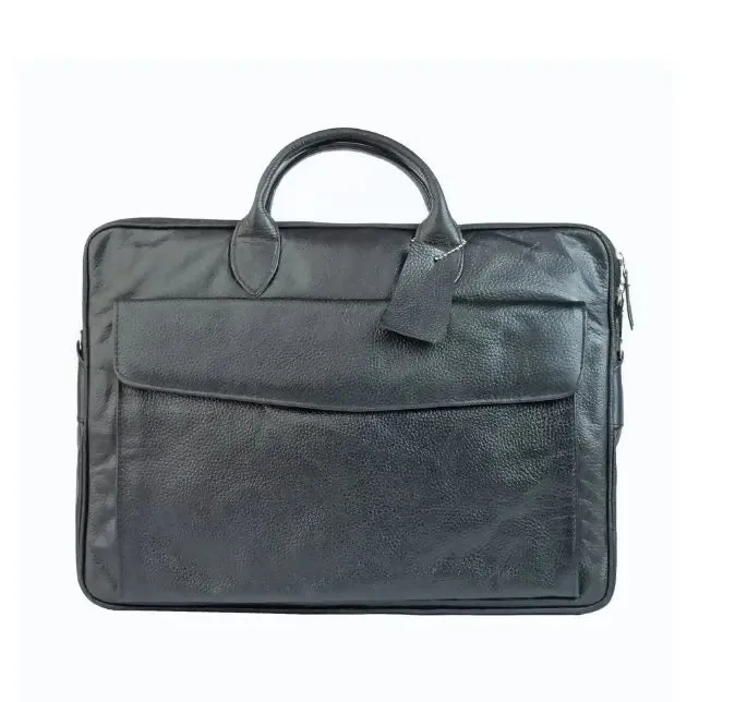 Vintage Midnight Black Leather Laptop Bag