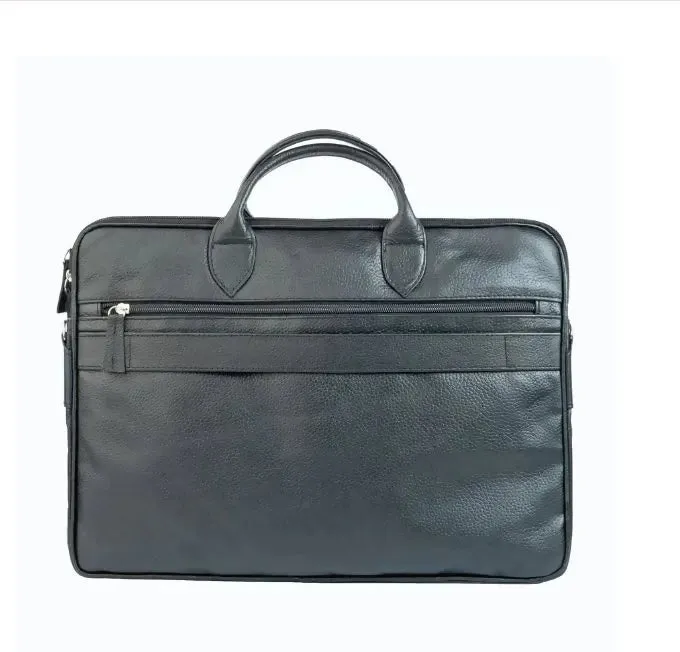 Vintage Midnight Black Leather Laptop Bag