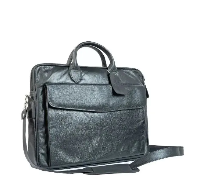 Vintage Midnight Black Leather Laptop Bag