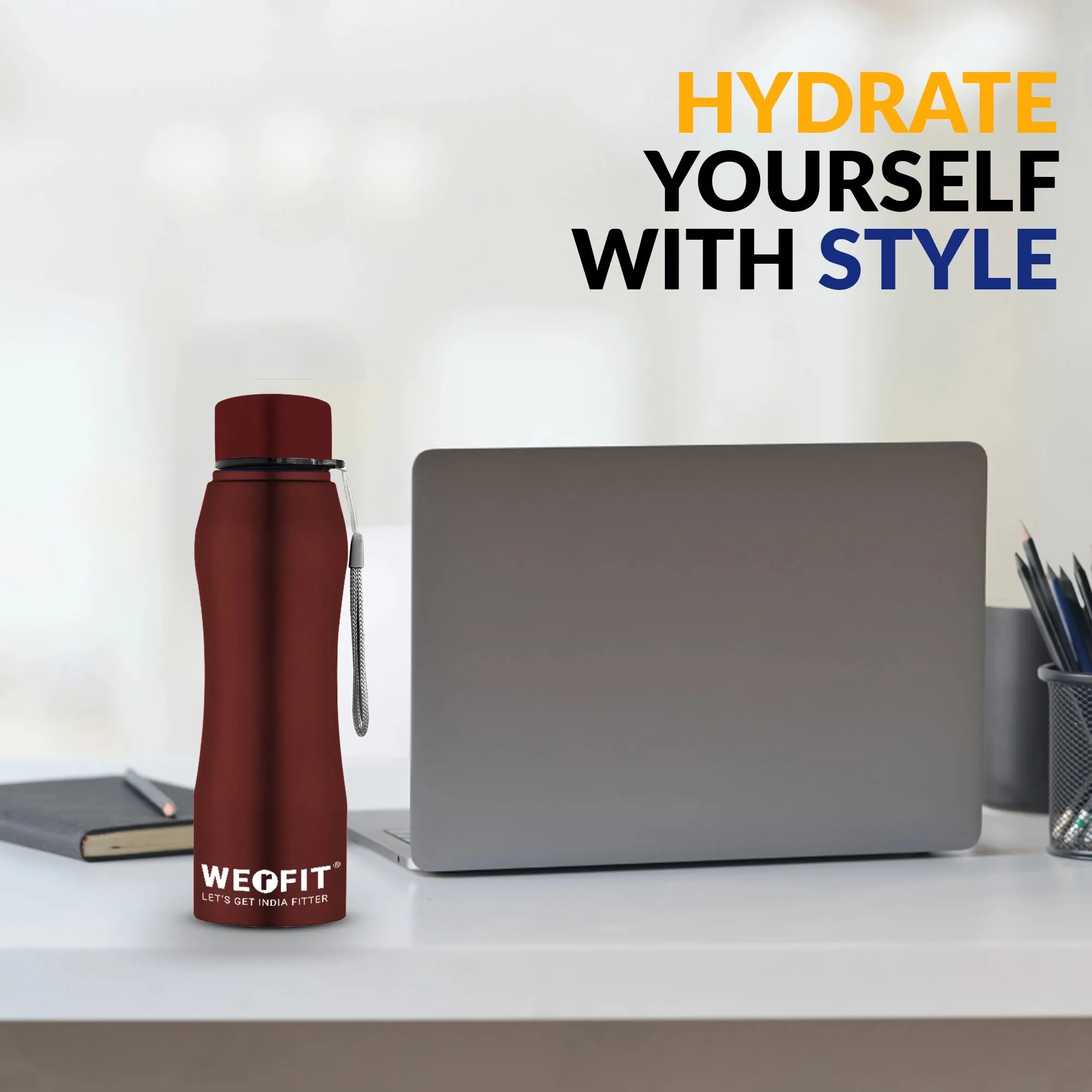 WErFIT Stainless Steel Water Bottle for Gym Park Cycling Yoga Office School Sports 900 ml Shaker  (Pack of 1, Red, Steel)