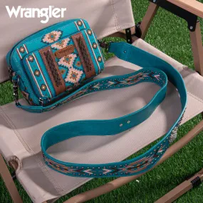 WG2207-3003  Wrangler Aztec Printed Crossbody Purse With Wallet Compartment - Turquoise