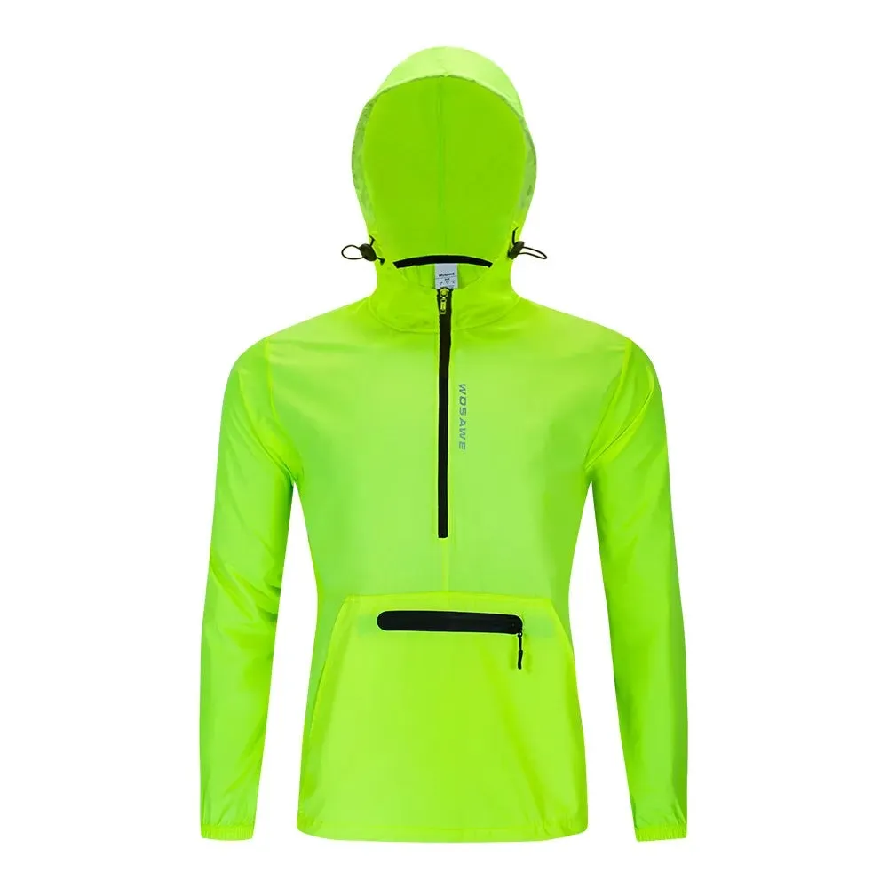 Windproof Cycling Jacket with Hooded Men's Windbreaker Reflective Bike Bicycle MTB Riding Sports Coat Long Jersey