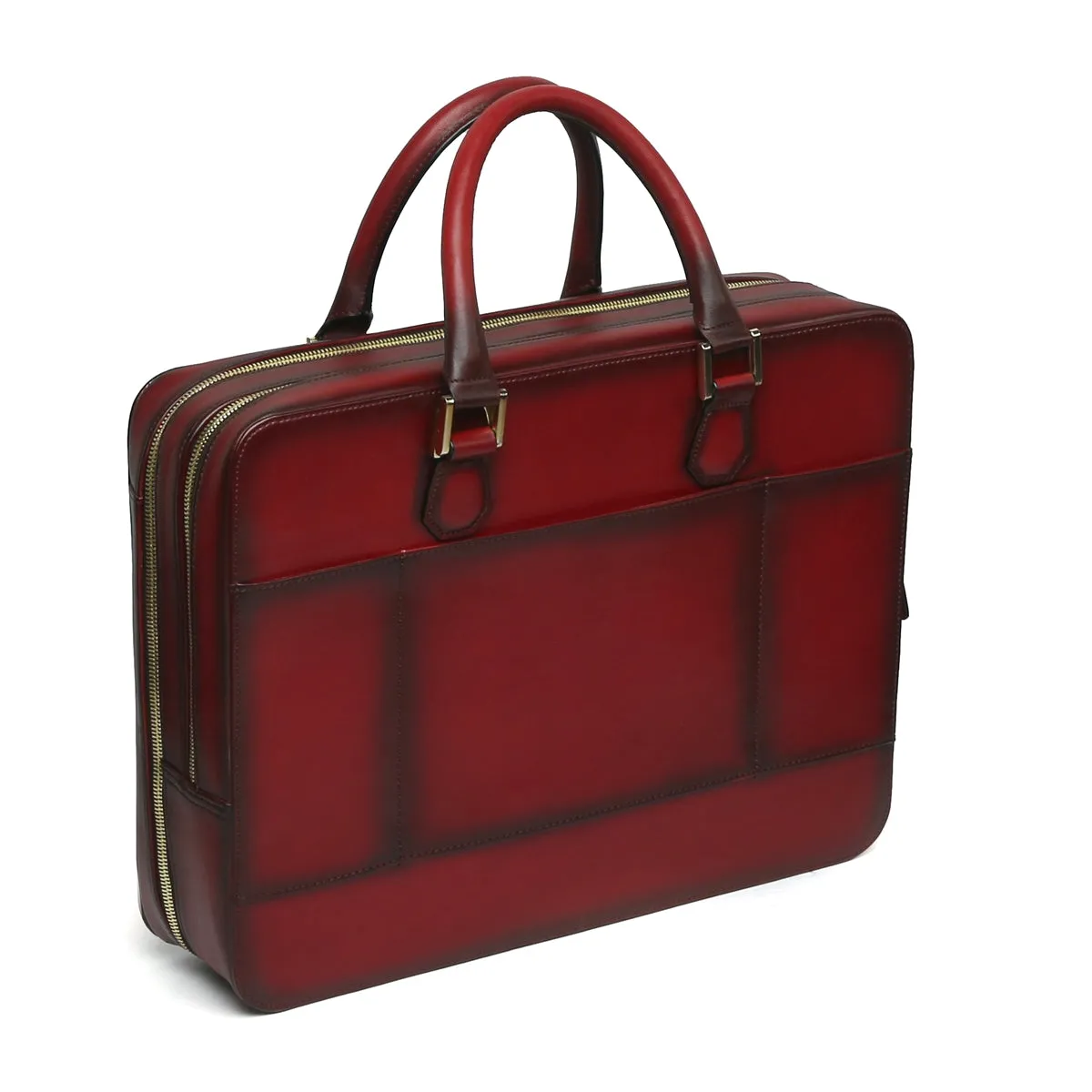 Wine Leather Embossed Lion Laptop Briefcase with Organizer Compartment by Brune & Bareskin