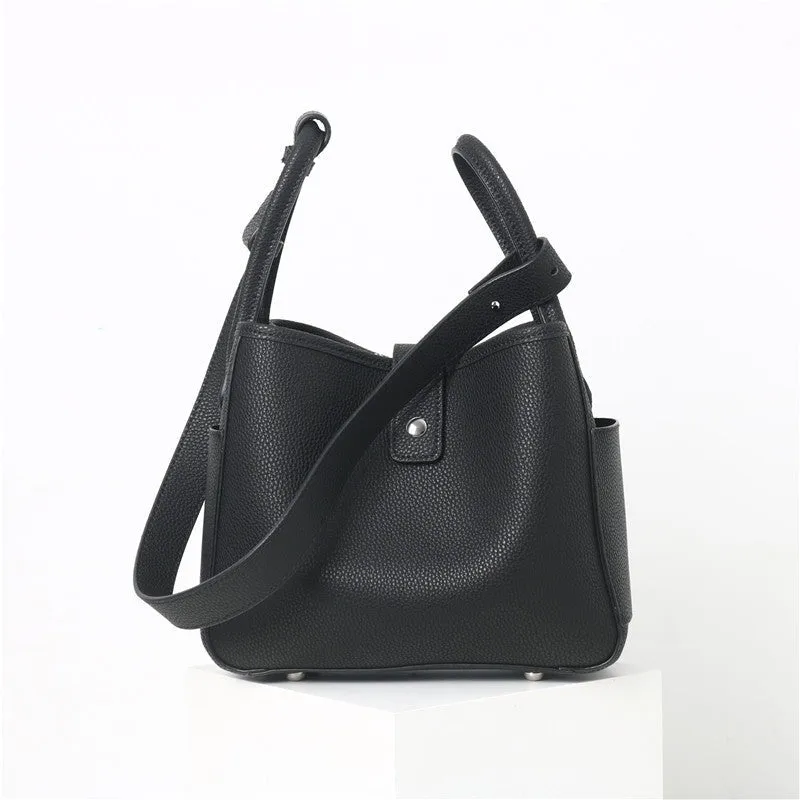 Womens Calfskin Leather Bucket Cross Body Bag