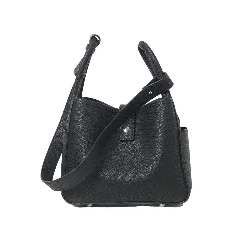 Womens Calfskin Leather Bucket Cross Body Bag