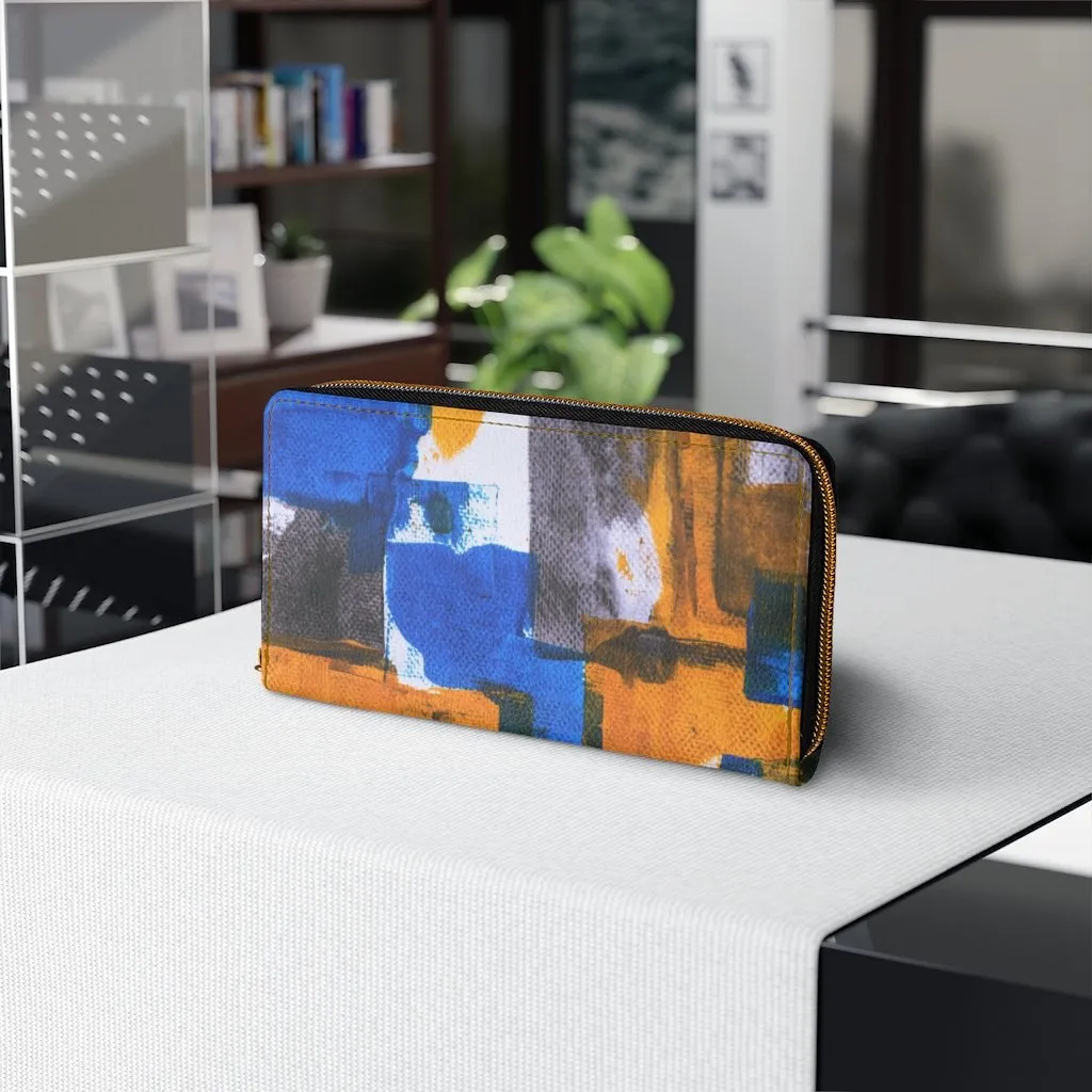 Wristlet Phone Wallet, Blue and Orange Abstract Geometric Style Purse