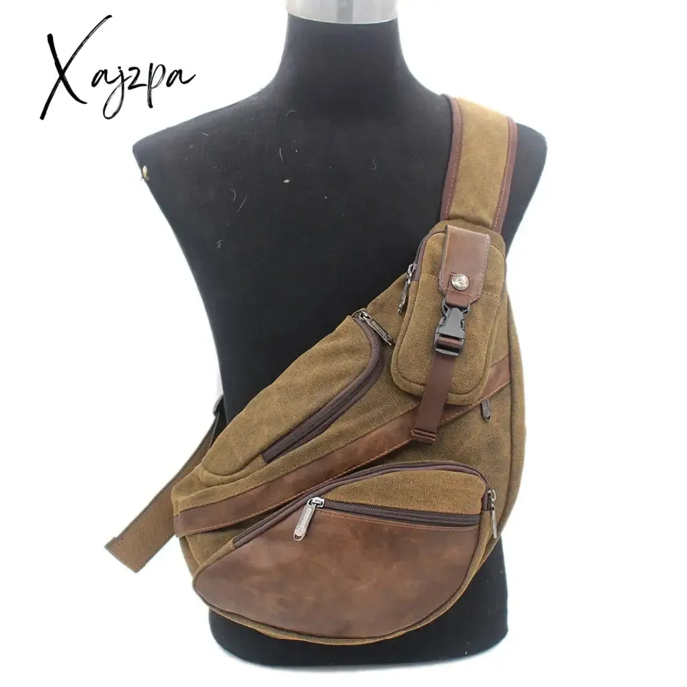 Xajzpa - High Quality Men Canvas Sling Chest Daypack Backpack Travel High Capacity Brand Famous Cross Body Single Rucksack Shoulder Bag