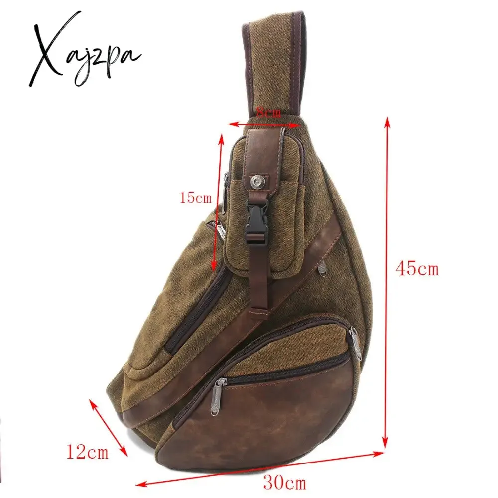 Xajzpa - High Quality Men Canvas Sling Chest Daypack Backpack Travel High Capacity Brand Famous Cross Body Single Rucksack Shoulder Bag