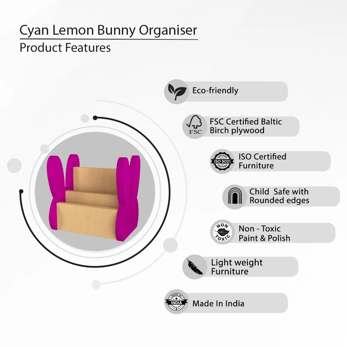 X&Y Cyan Lemon Bunny Organiser - Fluorescent Purple